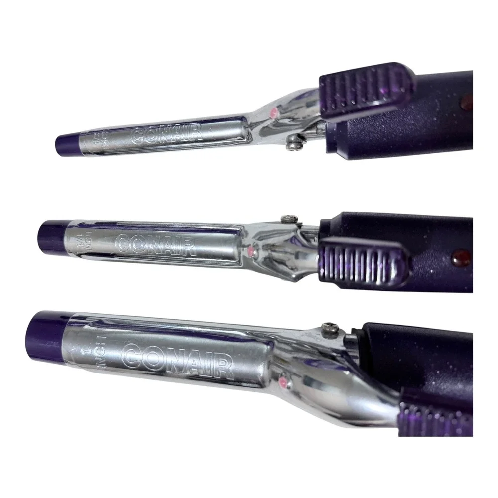 Conair Curling Iron Set 1/2 3/4 1 Inch‎ Hair Styling Purple Glitter Chrome Retro